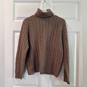 Lauren Ralph Lauren Brown Cable Knit Turtleneck Sweater 100% Merino Wool